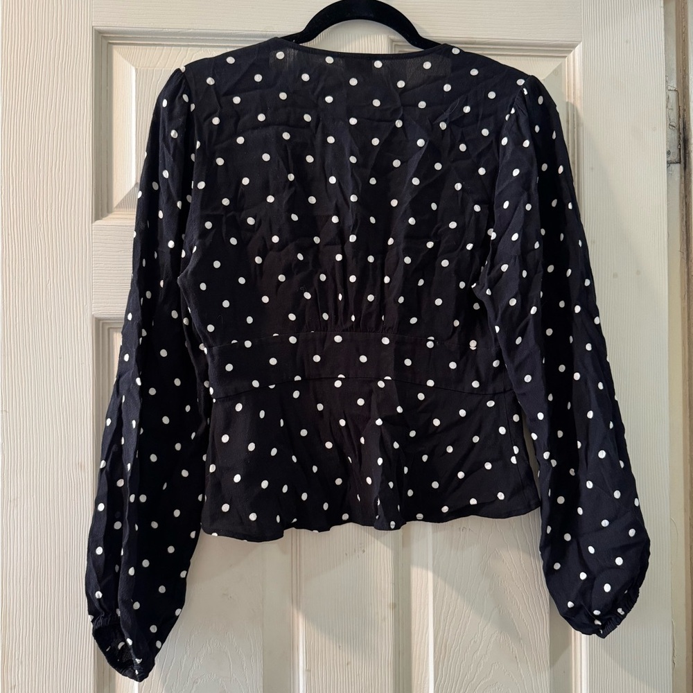 Womens Aritzia Wilfred Black Polka Dot Long-Sleeve Top